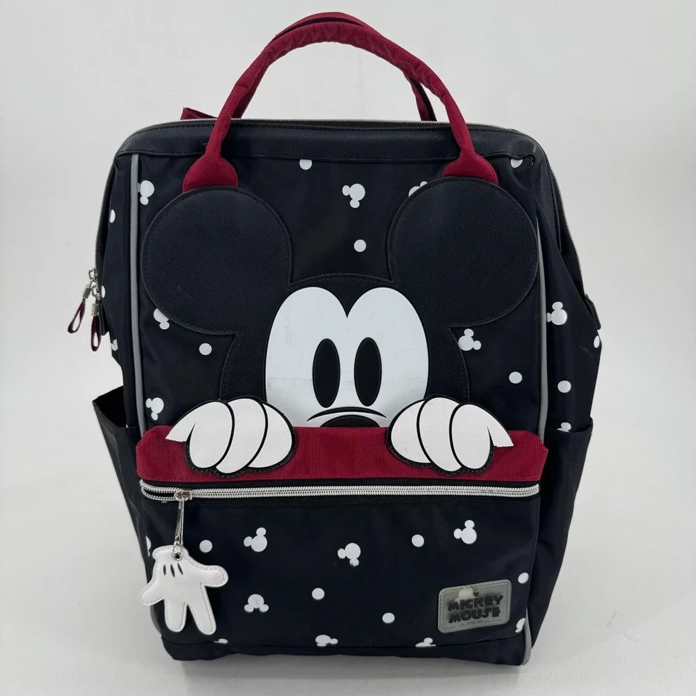 Disney Mickey Mouse Backpack Peek-A-Boo Polka Dot‎ Zip Close Travel Diaper Bag